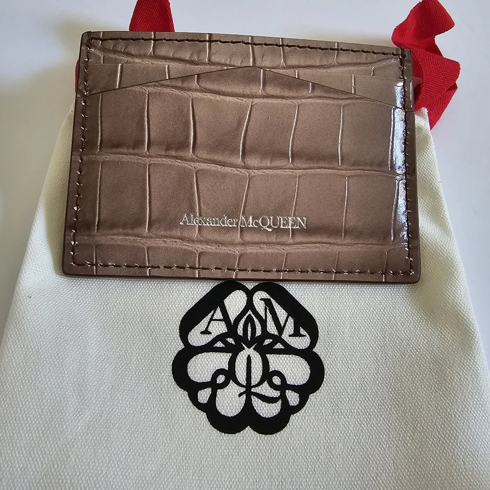 Alexander McQueen Skull Croc Embossed Leather Card Holder Ombre Light Co… - Picture 5 of 5